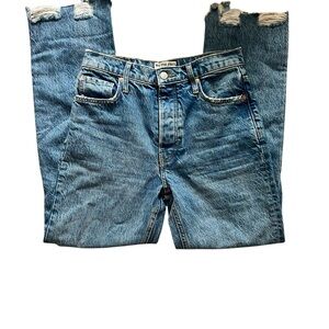 Free People Blue Straight Jeans with Vintage Distressing